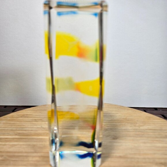 Vintage Art Glass Etched Hummingbird Rectangle Paperweight Bird & Flower - Picture 4 of 7